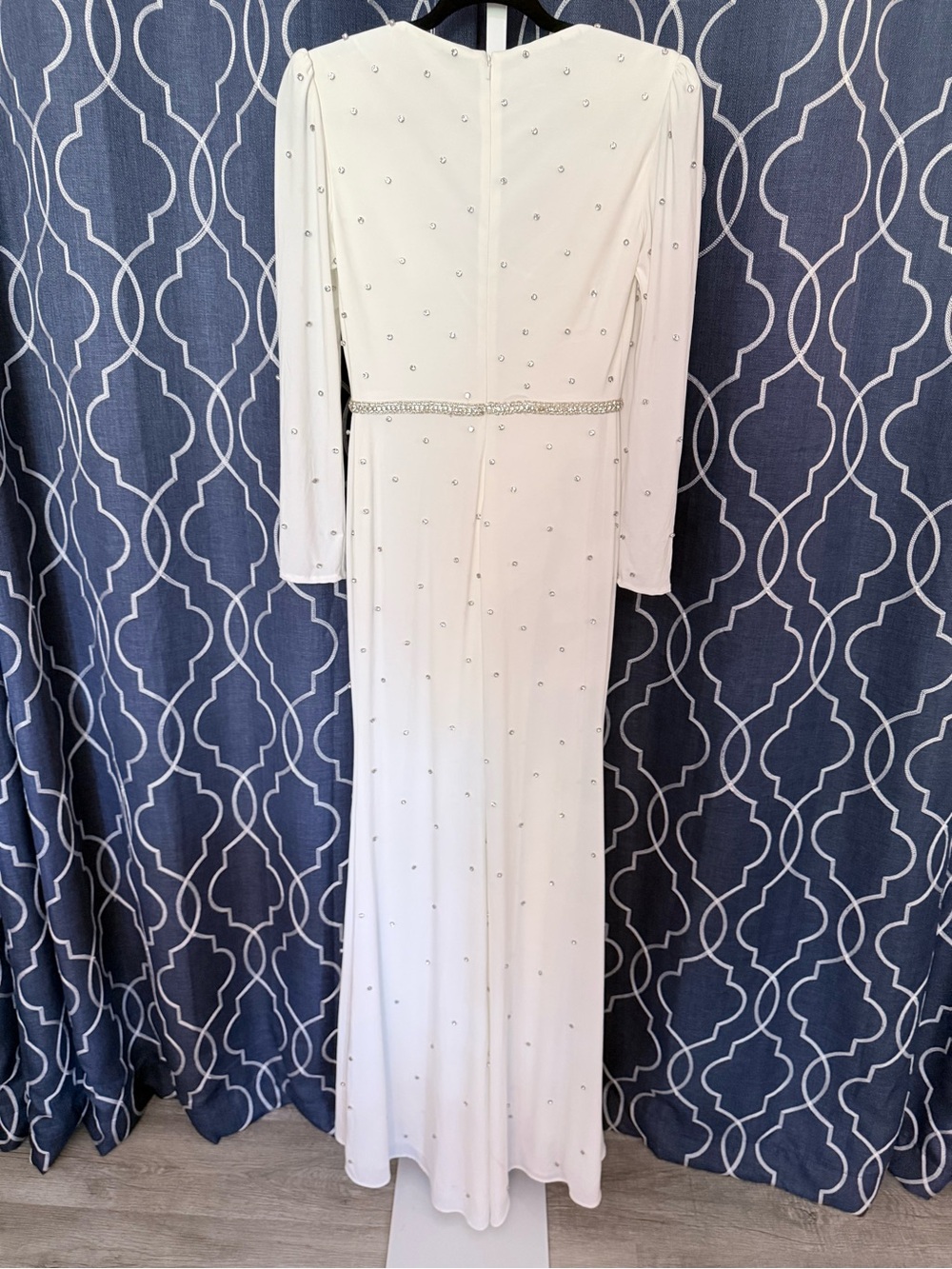 MAC DUGGAL white rhinestone gown 67874 DRESS stretch knit $398 Size 0 D2 - Picture 2 of 6